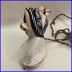 As is repaired, VTG ART DECO FRENCH LIMOGES LADY DANCER PERFUME LAMP PORCELAIN