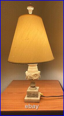 Atq/Vtg Italian Carved Alabaster Acanthus Leaves & Marble Table Lamp 23 High