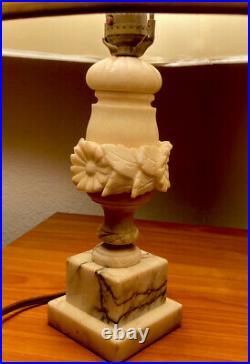 Atq/Vtg Italian Carved Alabaster Acanthus Leaves & Marble Table Lamp 23 High