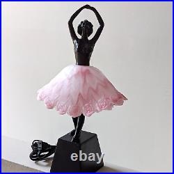 Ballerina Table Lamp Art Deco Style Bronze Finish Pink Glass Skirt Shade VTG