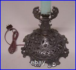 Beautiful Antique Floor Lamp Vaseline Cast Iron Vtg Art Cherub Rewired USA #T44