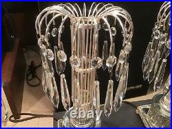 Beautiful Pair Vtg Table Lamp Crystal Boudoir Clear Glass Light Art Deco Prisms
