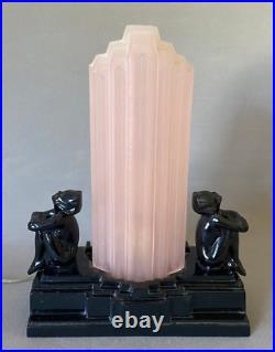Beautiful Vintage Art Deco Sarsaparilla Black Lamp with Pink Shade