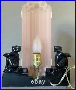 Beautiful Vintage Art Deco Sarsaparilla Black Lamp with Pink Shade