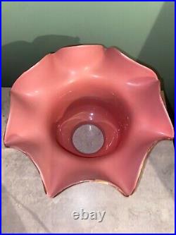 Beautiful Vintage Coral Pink Hand Painted Ruffled Lamp Shade Folk Art