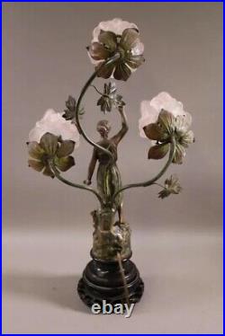 Beautiful Vintage Figural 3 Light Art Nouveau Lamp