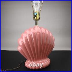 Beautiful Vintage Pink Seashell style lamp Art deco large coastal table lamp