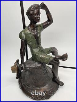 Bronze Statue Lamp Art Nouveau Man Sitting on Stump Glass Antique Figure 23 VTG