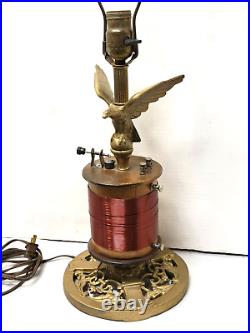 CRYSTAL RADIO Art Deco Table LAMP Antique vtg 1920s-1940s Eagle Cast Iron Base