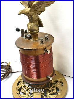 CRYSTAL RADIO Art Deco Table LAMP Antique vtg 1920s-1940s Eagle Cast Iron Base