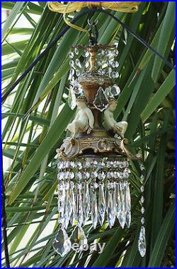 Cherub Chandelier lamp vintage SWAG Shabby Spelter Brass Art Nouveau French Stle