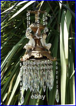 Cherub Chandelier lamp vintage SWAG Shabby Spelter Brass Art Nouveau French Stle