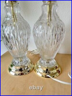 Crystal & Brass Table Lamp Vintage Glass Mid Century Modern Art Deco
