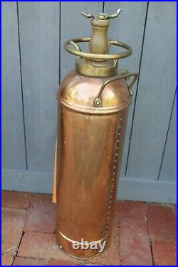 EUREKA Fire Hose Mfg Co Fire Extinguisher Copper & Brass Vintage 2-1/2G Lamp Art