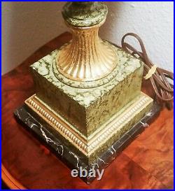 FRENCH GOLD vtg neoclassical urn table lamp green marble hollywood regency art