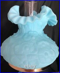 Fenton Art Glass Poppy Blue Satin Student Lamp Vintage Glass Base