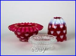 Fenton Cranberry Opalescent Hearts 3-Piece Fairy Lamp Vintage Art Glass