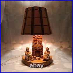 Folk Art Lamp VTG Wooden Carved Figural Couple Dog Fireplace Beauregard Quebec