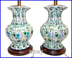 Frederick Cooper Floral Chinoiserie Ceramic Table Lamps Pair Vintage L2861