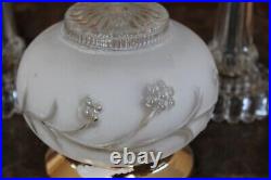 Frosted Floral Vtg Crystal Clear Based Table Lamps With Matching Ceiling Fixture