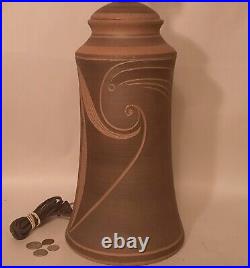 G WILSON vtg mcm studio art pottery table lamp stoneware incised swirl sculpture