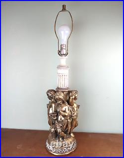 Gold Gilded Neo Classical Art Nouveau Hollywood Regency 4-Sided Cherub Lamp Vtg