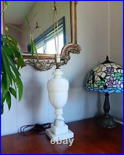 Gorgeous Vintage Neoclassical Italian Carved Art Alabaster Marble Table Lamp