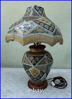 Handmade Folk Art Camel Skin Bladder Table Lamp Vintage Floral Lamp Hand Painted