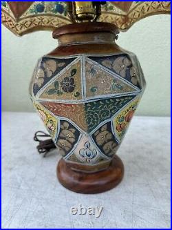 Handmade Folk Art Camel Skin Bladder Table Lamp Vintage Floral Lamp Hand Painted