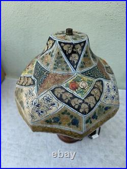 Handmade Folk Art Camel Skin Bladder Table Lamp Vintage Floral Lamp Hand Painted