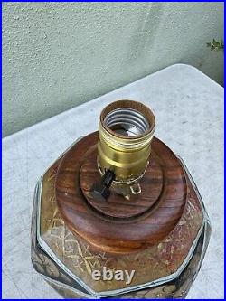 Handmade Folk Art Camel Skin Bladder Table Lamp Vintage Floral Lamp Hand Painted