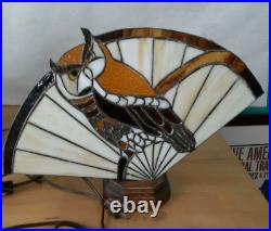 Handmade Stained Glass Owl Birds Fan Lamp Vintage Folk Art