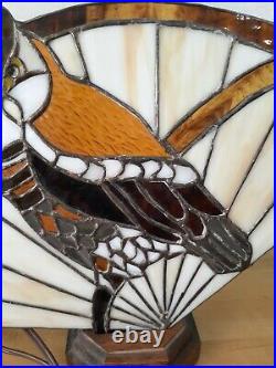 Handmade Stained Glass Owl Birds Fan Lamp Vintage Folk Art