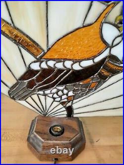 Handmade Stained Glass Owl Birds Fan Lamp Vintage Folk Art