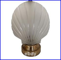 Hollywood Regency Art Deco Large Frosted Glass Clam Shell Form Table Lamp (1)
