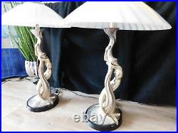 Italy Argenti Mid Century Vintage Art Deco Silver entwined Mermaids pair LAMPS