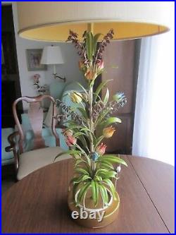 Italy Italian Tole Toleware Art Lamp Multicolored Metal Flowers VINTAGE 1960s