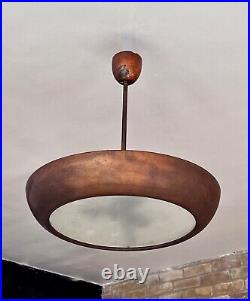 Josef Hurka Napako Czech Art Deco Copper Glass Chandelier Light Fixture Lamp Vtg