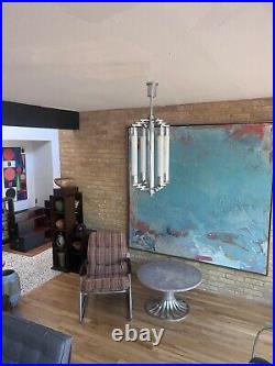 Kaiser Bauhaus Art Deco Machine Age Chrome Chandelier Light Fixture Lamp Mcm Vtg