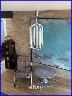 Kaiser Bauhaus Art Deco Machine Age Chrome Chandelier Light Fixture Lamp Mcm Vtg
