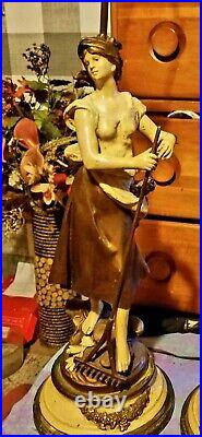 L&F Moreau Pair of Vintage Art Nouveau Spelter Lamps, J. B. Hirsch