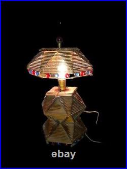 Lamp Folk Art 18 Marble &? Popsicle Stick Lamp & Shade Tramp Art Vintage 1970's