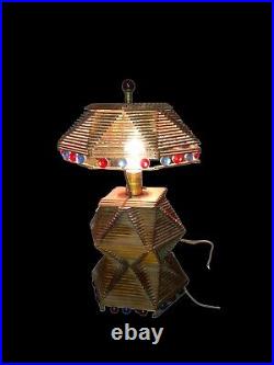 Lamp Folk Art 18 Marble &? Popsicle Stick Lamp & Shade Tramp Art Vintage 1970's