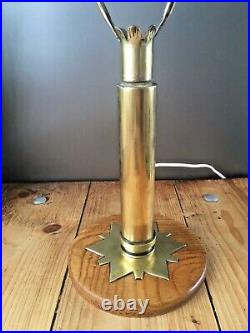 Large Unusual Antique Wood & Brass Trench Art Shell Table Lamp Vintage Ww1 Ww2