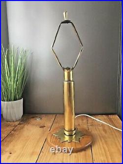 Large Unusual Antique Wood & Brass Trench Art Shell Table Lamp Vintage Ww1 Ww2