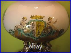 Large Vintage Italy Art Glass & Gold Metal Angels Stand Table Lamp, 33 1/2 Tall