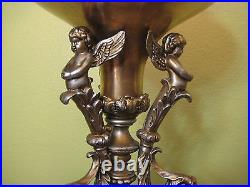 Large Vintage Italy Art Glass & Gold Metal Angels Stand Table Lamp, 33 1/2 Tall