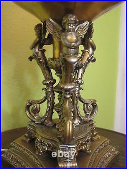 Large Vintage Italy Art Glass & Gold Metal Angels Stand Table Lamp, 33 1/2 Tall