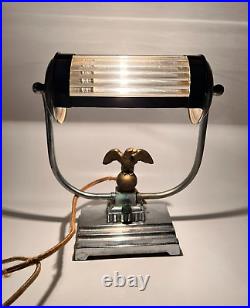Leviton Eagle Art Deco Desk Bankers Secretary Roll Top Chrome Lamp Vtg Works