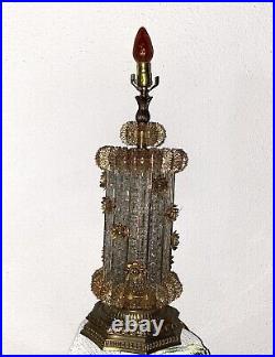Loevsky & Loevsky Vtg Hollywood Regency Art Deco Gilded Cut Glass Table Lamp
